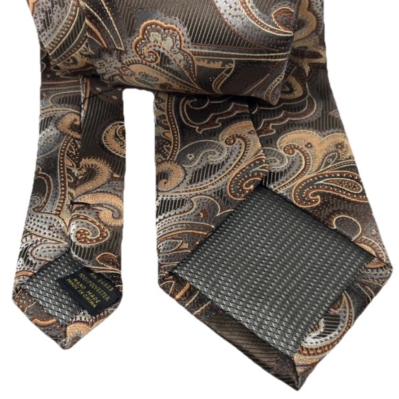 Alexander Julian Colours Paisley Brown/Peach 100% Poly Men’s Necktie Hand Made - Picture 8 of 10